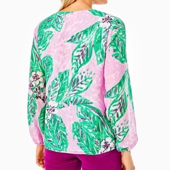 Lilly Pulitzer Aaron Silk Top Magnolia Lilac Leidees Night Size XS NEW - Picture 3 of 14